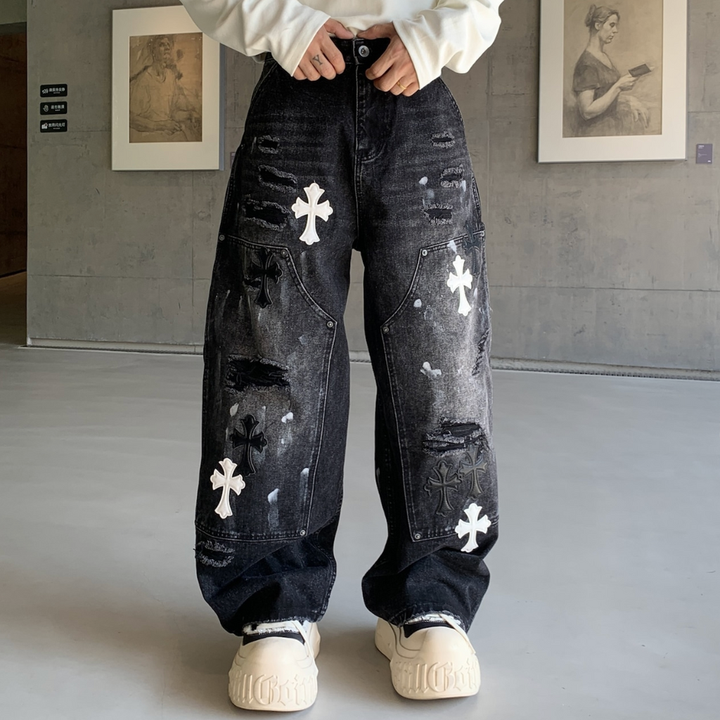 【GR71】Damaged Cross Buggy Denim