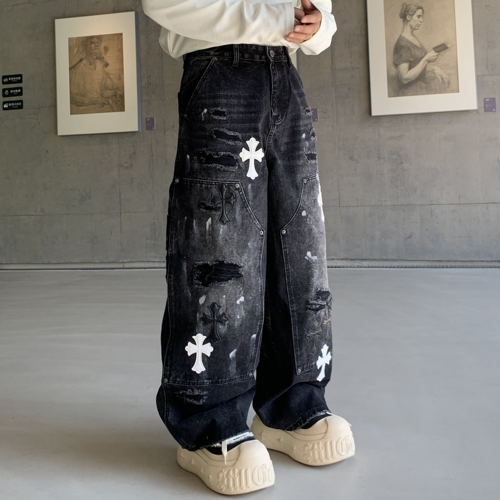 【GR71】Damaged Cross Buggy Denim