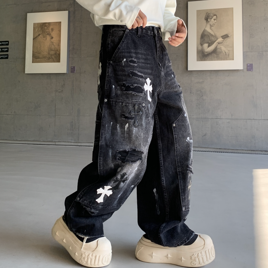 【GR71】Damaged Cross Buggy Denim