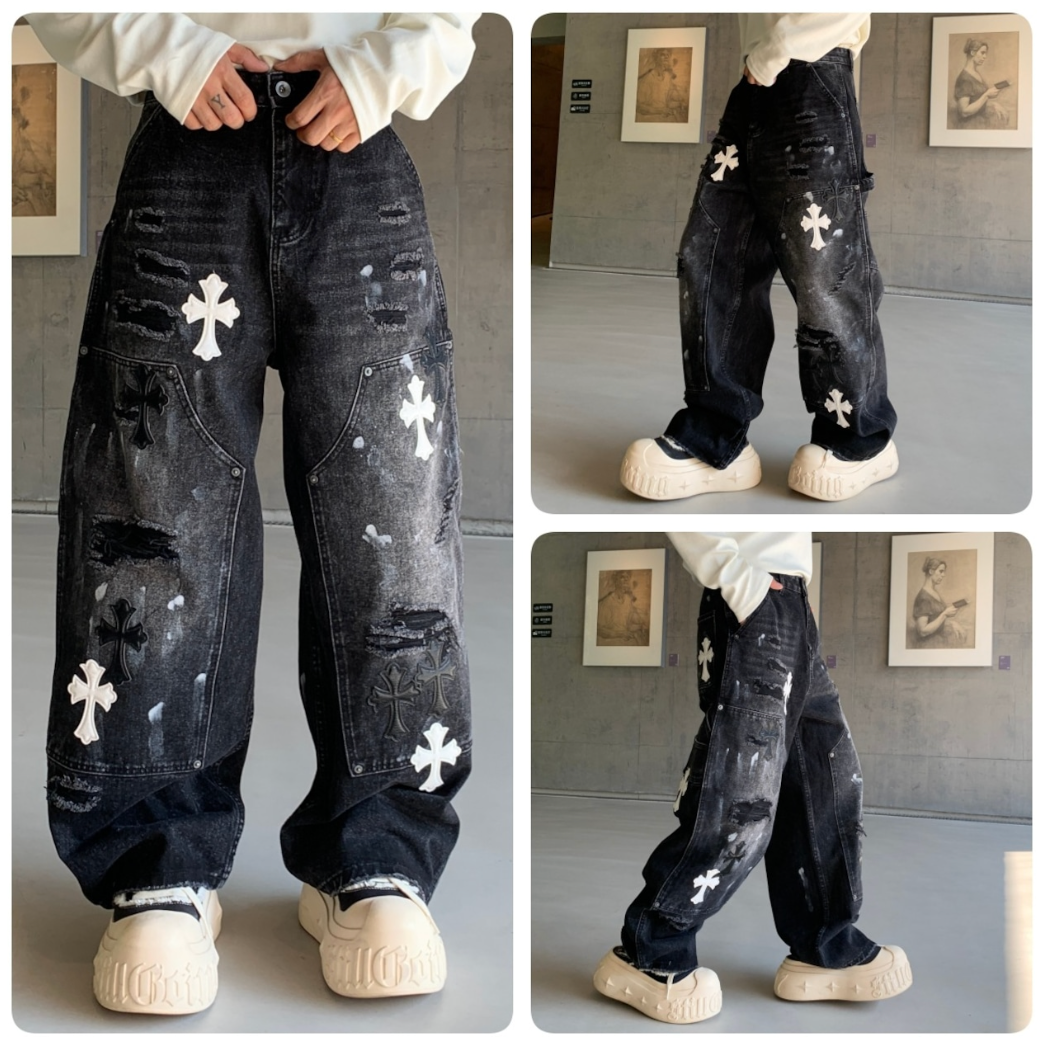 【GR71】Damaged Cross Buggy Denim