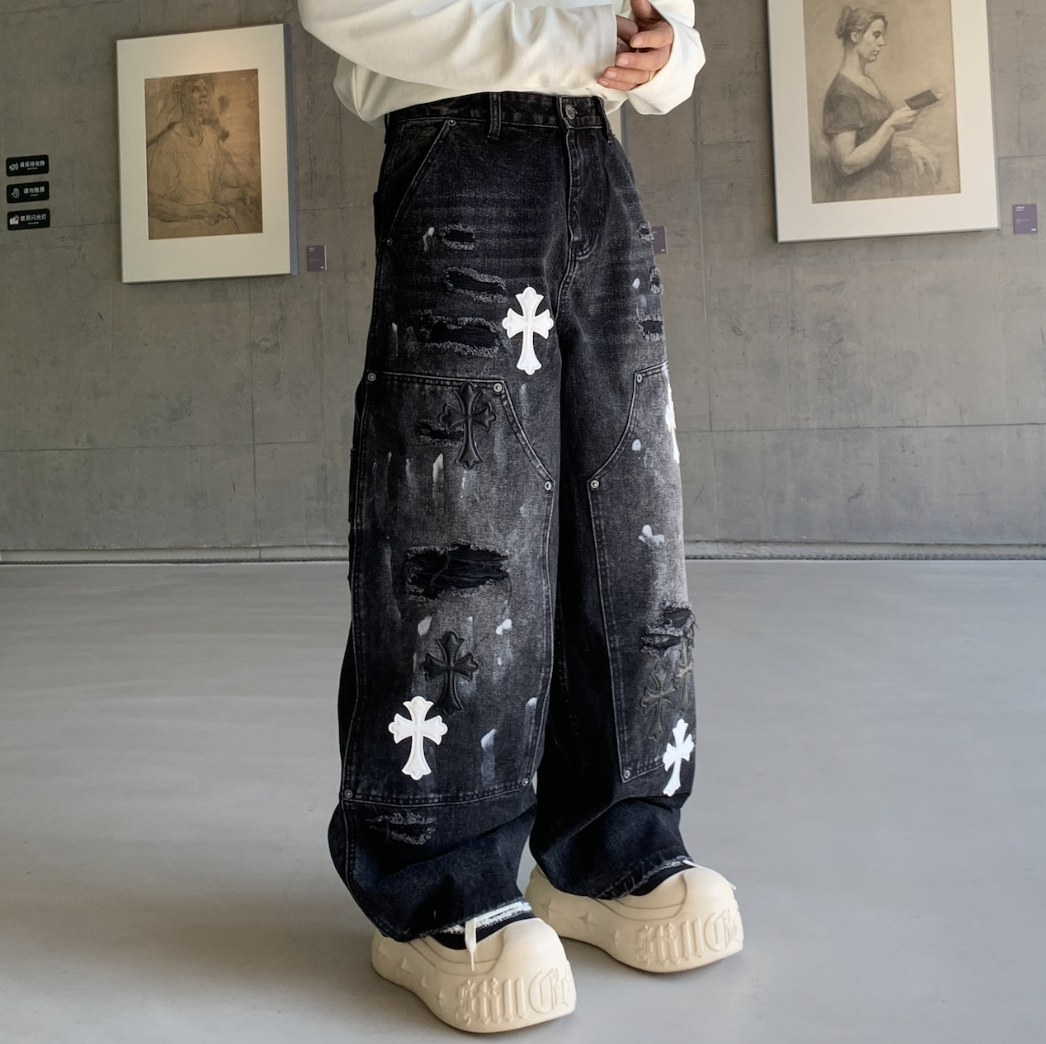 【GR71】Damaged Cross Buggy Denim