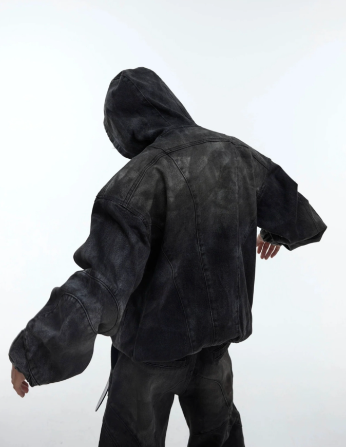 【GR44】Oversize Shoulder-pad Hooded Denim Jacket & Deconstructed Denim Jeans Setup(Jacket)
