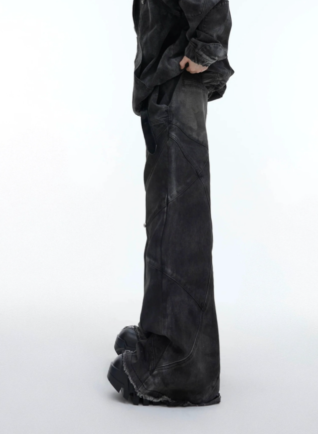 【GR44】Oversize Shoulder-pad Hooded Denim Jacket & Deconstructed Denim Jeans Setup(Jacket)