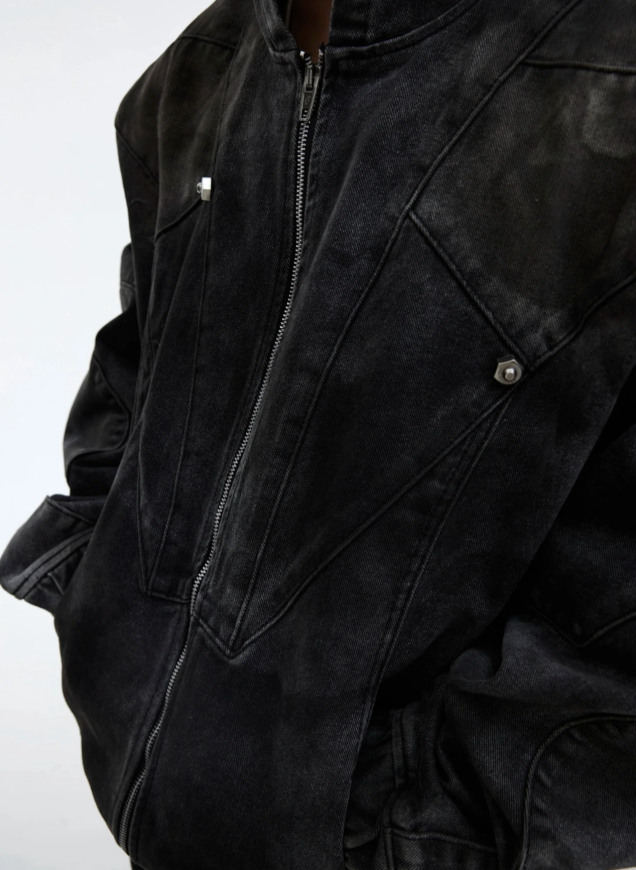 【GR44】Oversize Shoulder-pad Hooded Denim Jacket & Deconstructed Denim Jeans Setup(Pants)