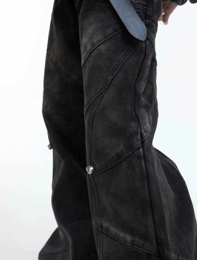 【GR44】Oversize Shoulder-pad Hooded Denim Jacket & Deconstructed Denim Jeans Setup(Pants)