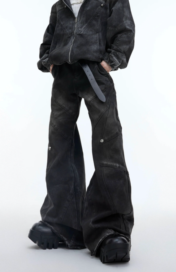 【GR44】Oversize Shoulder-pad Hooded Denim Jacket & Deconstructed Denim Jeans Setup(Pants)