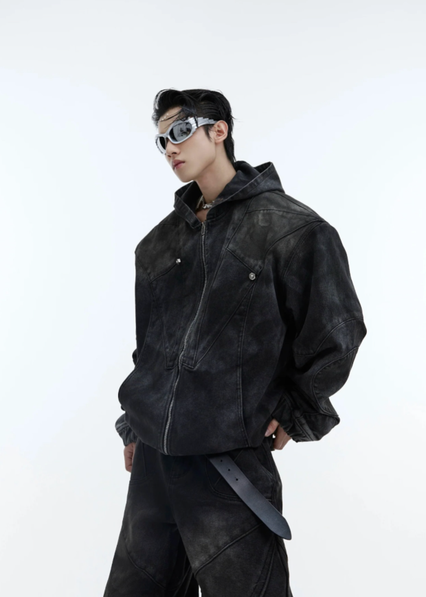 【GR44】Oversize Shoulder-pad Hooded Denim Jacket & Deconstructed Denim Jeans Setup(Pants)