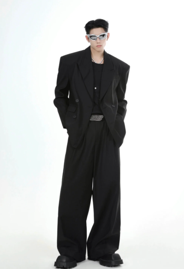 【GR42】Oversize Double Tailored Jacket & Wide-leg Trousers Setup(Pants)