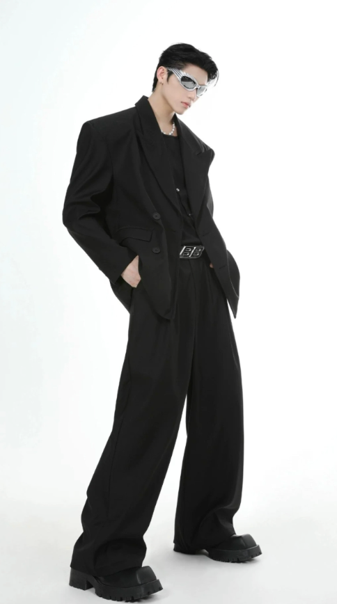 【GR42】Oversize Double Tailored Jacket & Wide-leg Trousers Setup(Pants)
