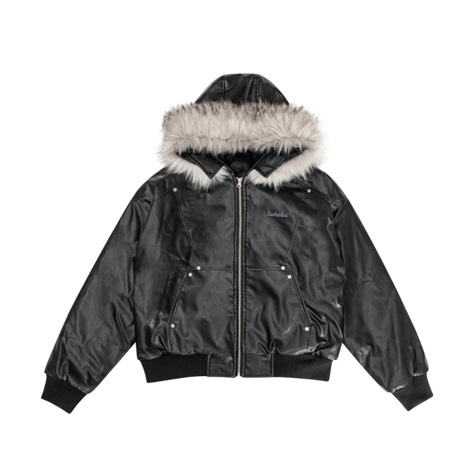 【GR40】Leather Detachable Fur Collar Padded Parker Jacket