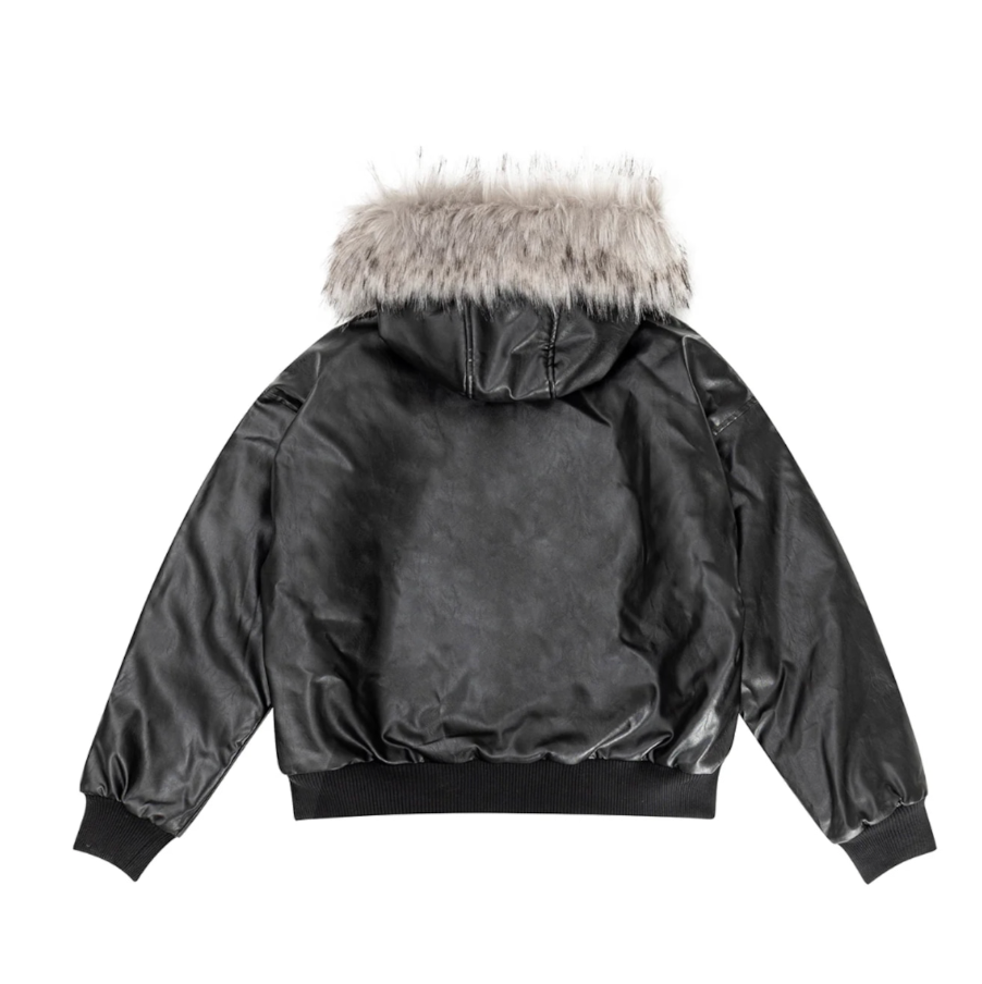 【GR40】Leather Detachable Fur Collar Padded Parker Jacket