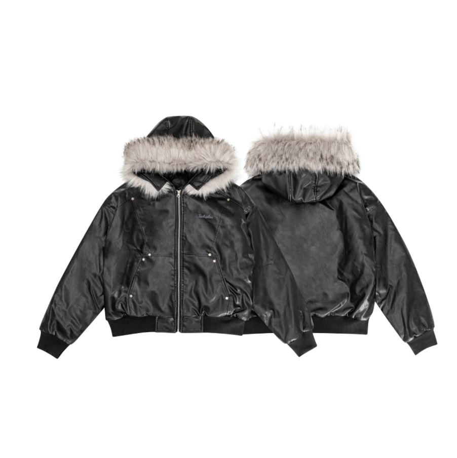 【GR40】Leather Detachable Fur Collar Padded Parker Jacket