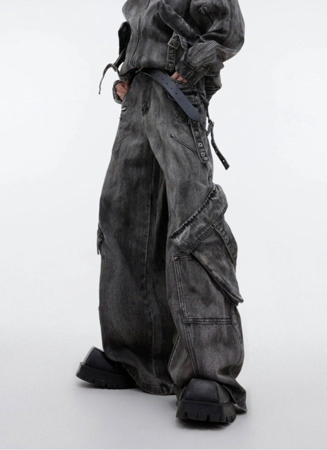 【GR38】Oversize Zipper Denim Jacket & Wide-leg Denim Jeans (Jacket)