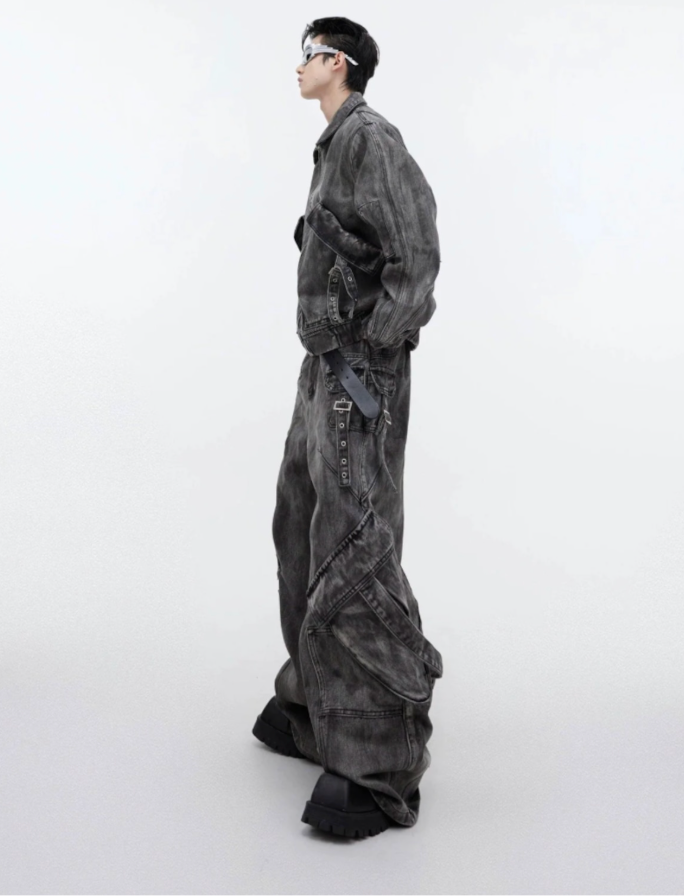 【GR38】Oversize Zipper Denim Jacket & Wide-leg Denim Jeans (Jacket)