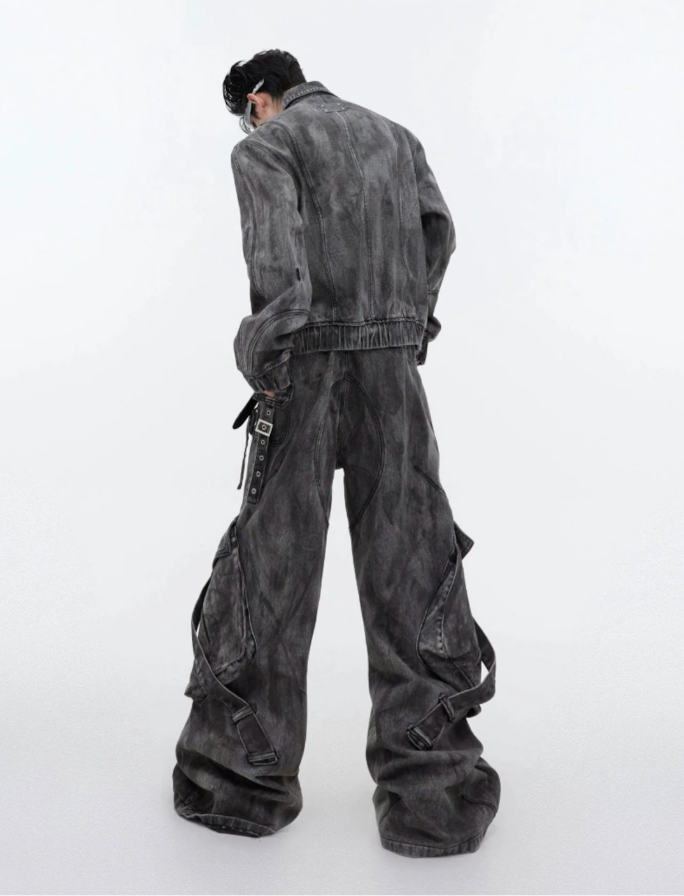 【GR38】Oversize Zipper Denim Jacket & Wide-leg Denim Jeans (Jacket)