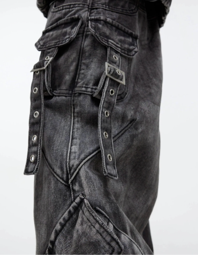 【GR38】Oversize Zipper Denim Jacket & Wide-leg Denim Jeans (Jacket)