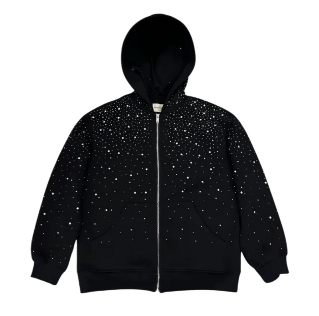 【GR54】Rhinestone Gem Zip Hoodie