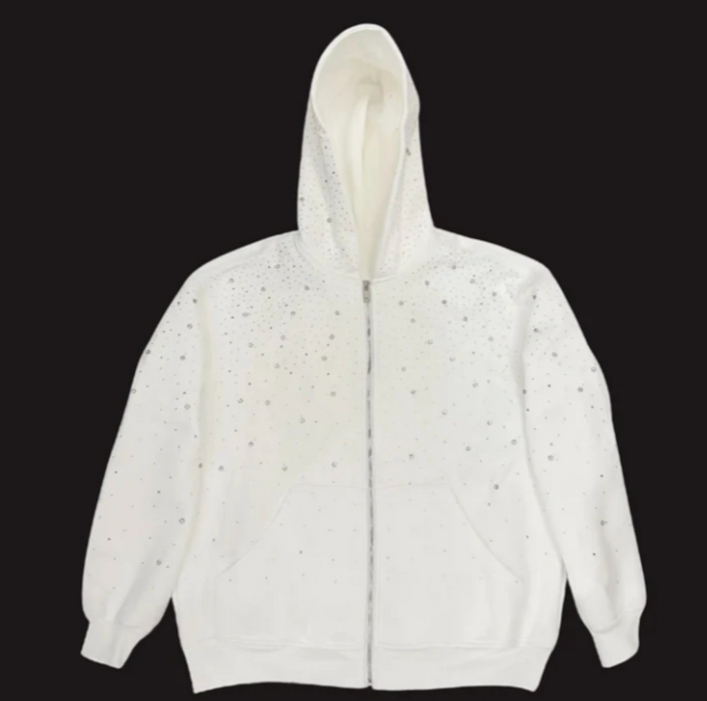 【GR54】Rhinestone Gem Zip Hoodie