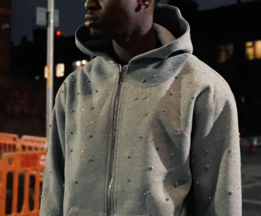 【GR54】Rhinestone Gem Zip Hoodie