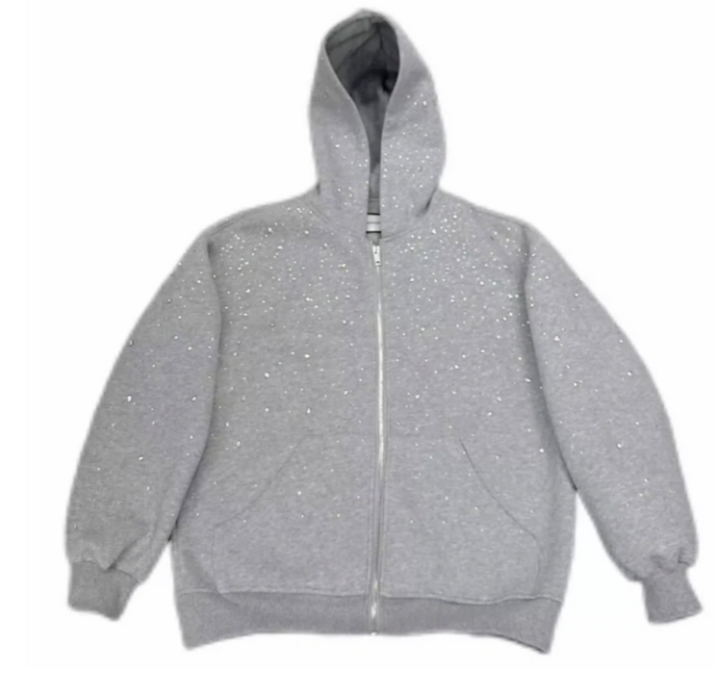 【GR54】Rhinestone Gem Zip Hoodie