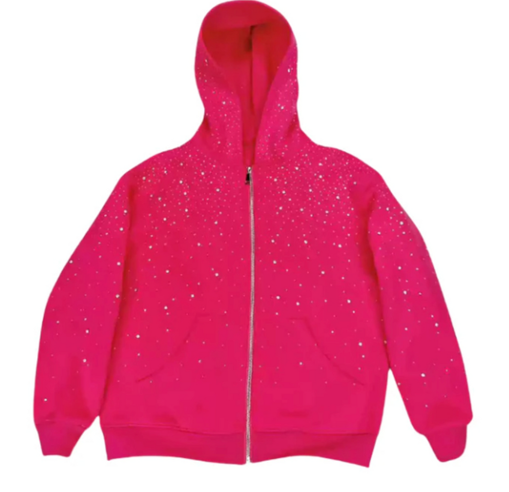 【GR54】Rhinestone Gem Zip Hoodie