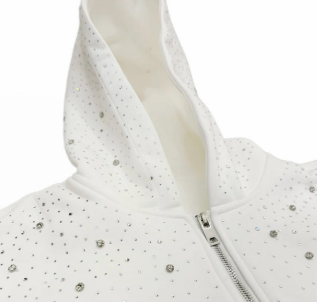 【GR54】Rhinestone Gem Zip Hoodie