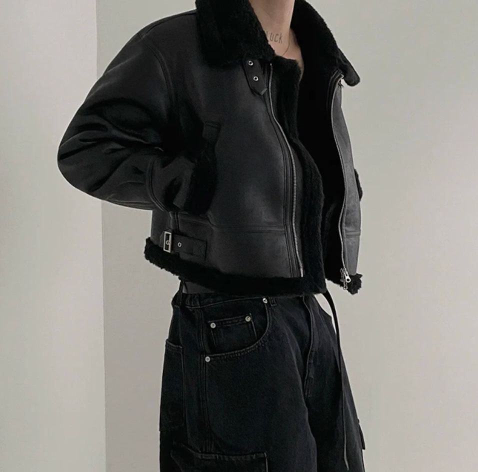 【GR36】Boa Neck Leather Jacket