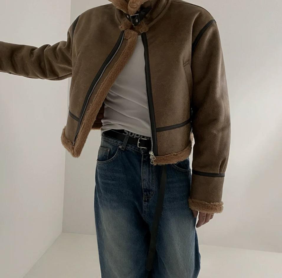 【GR36】Boa Neck Leather Jacket