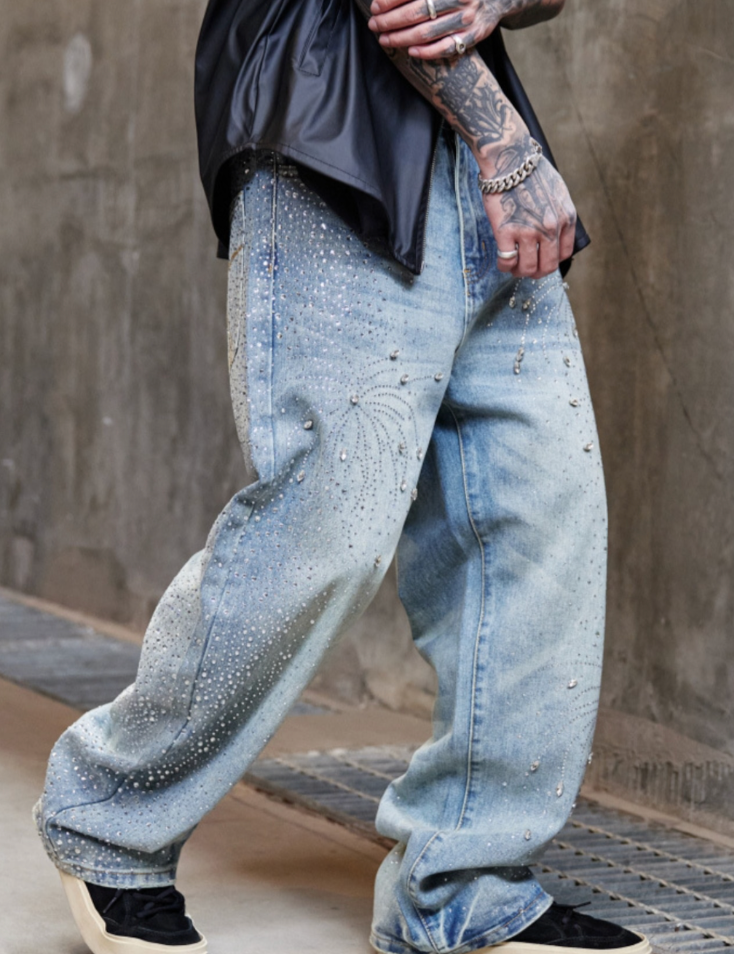 【GR70】Rhinestone Flower Denim