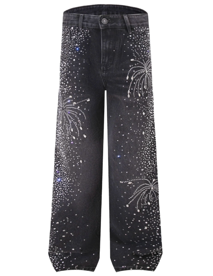 【GR70】Rhinestone Flower Denim