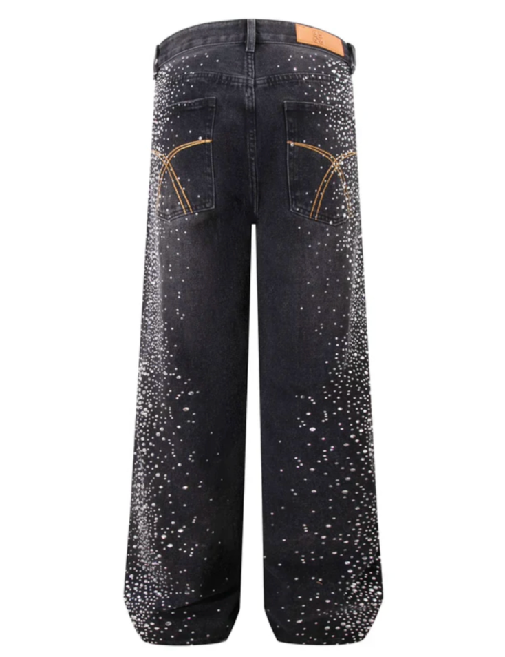 【GR70】Rhinestone Flower Denim