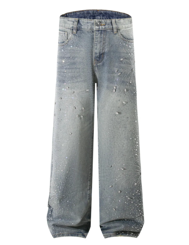 【GR70】Rhinestone Flower Denim