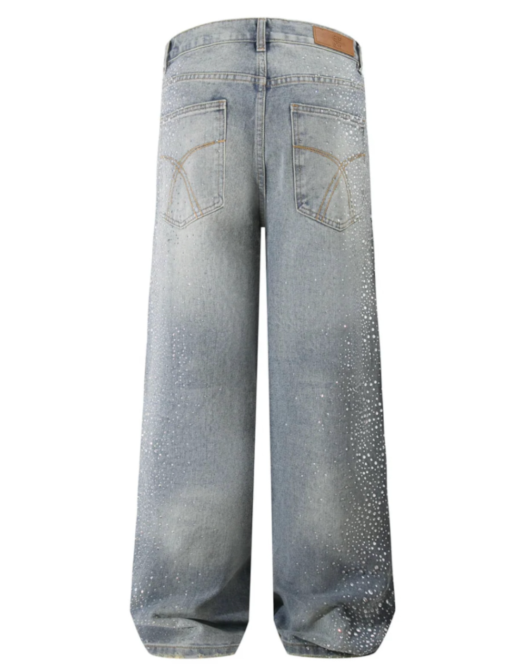 【GR70】Rhinestone Flower Denim