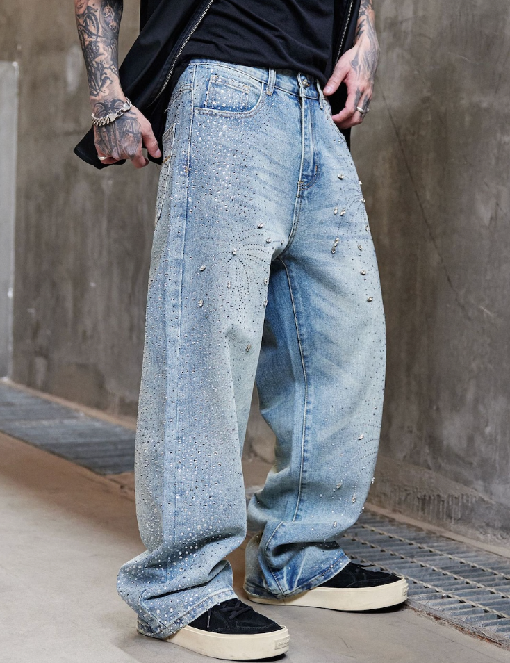 【GR70】Rhinestone Flower Denim