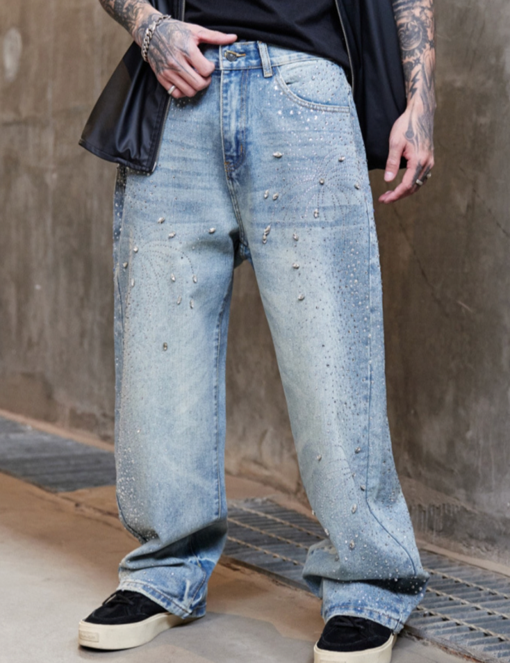 【GR70】Rhinestone Flower Denim