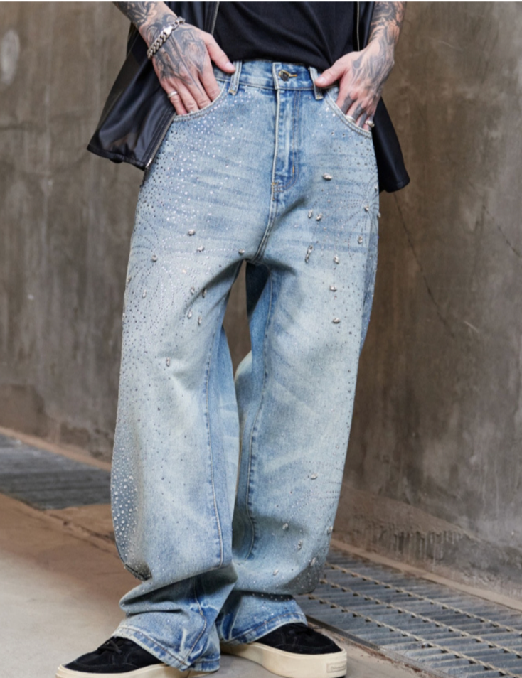 【GR70】Rhinestone Flower Denim