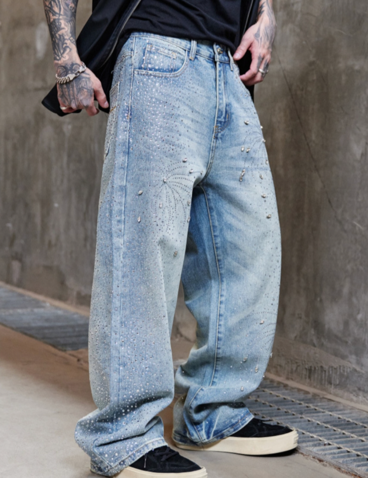 【GR70】Rhinestone Flower Denim
