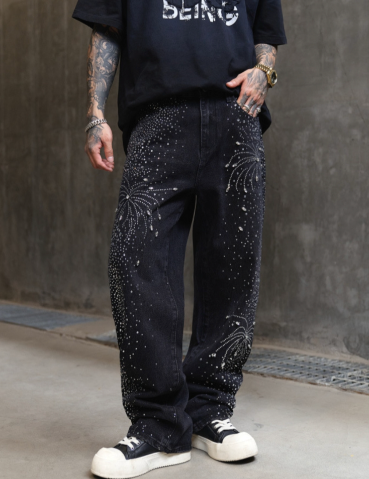 【GR70】Rhinestone Flower Denim