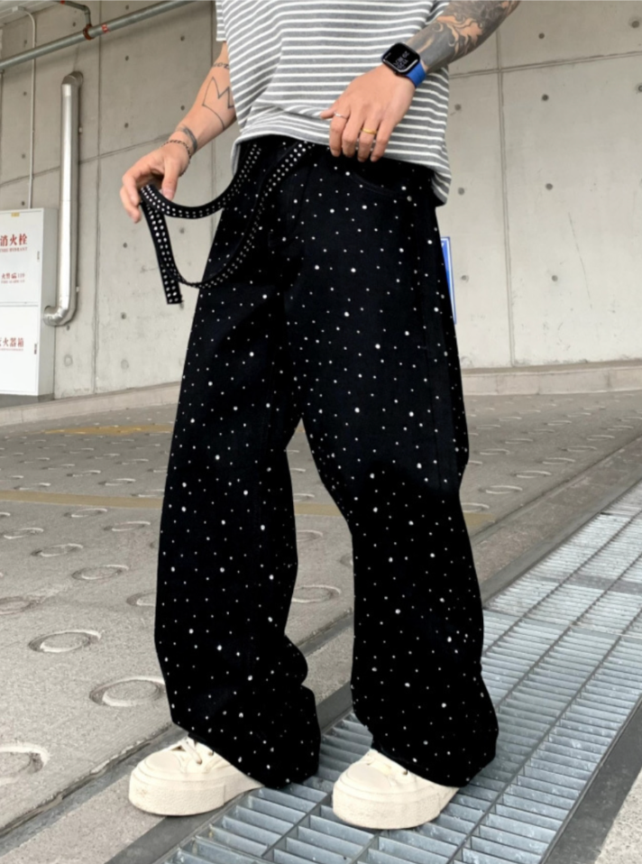 【GR72】Rhinestone Gem Black Pants