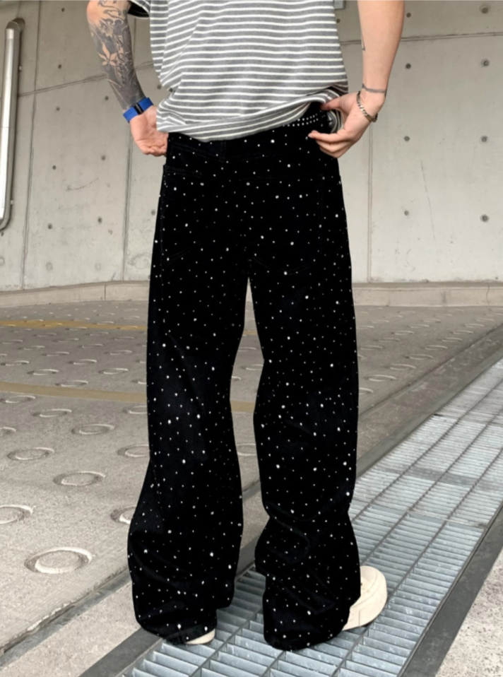 【GR72】Rhinestone Gem Black Pants