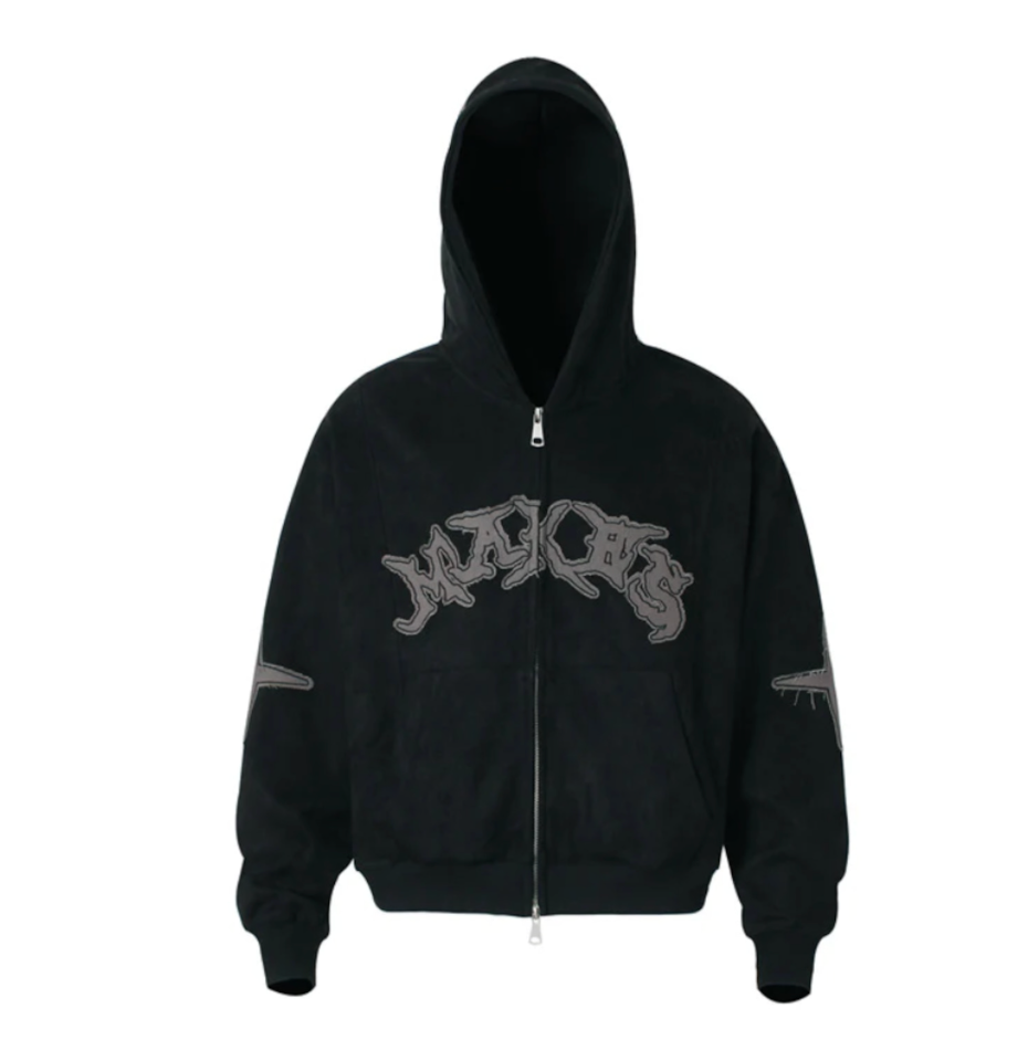 【GR34】Double Zipper Sueded Hooded Short Jacket