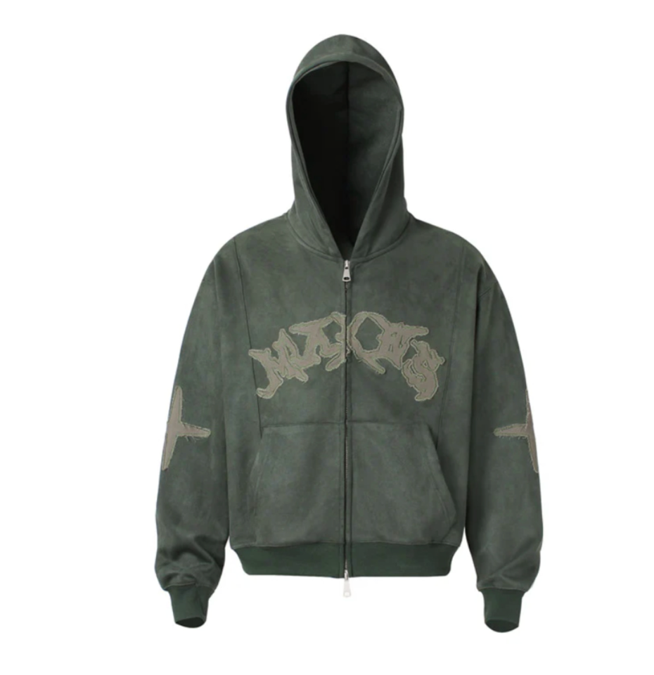 【GR34】Double Zipper Sueded Hooded Short Jacket