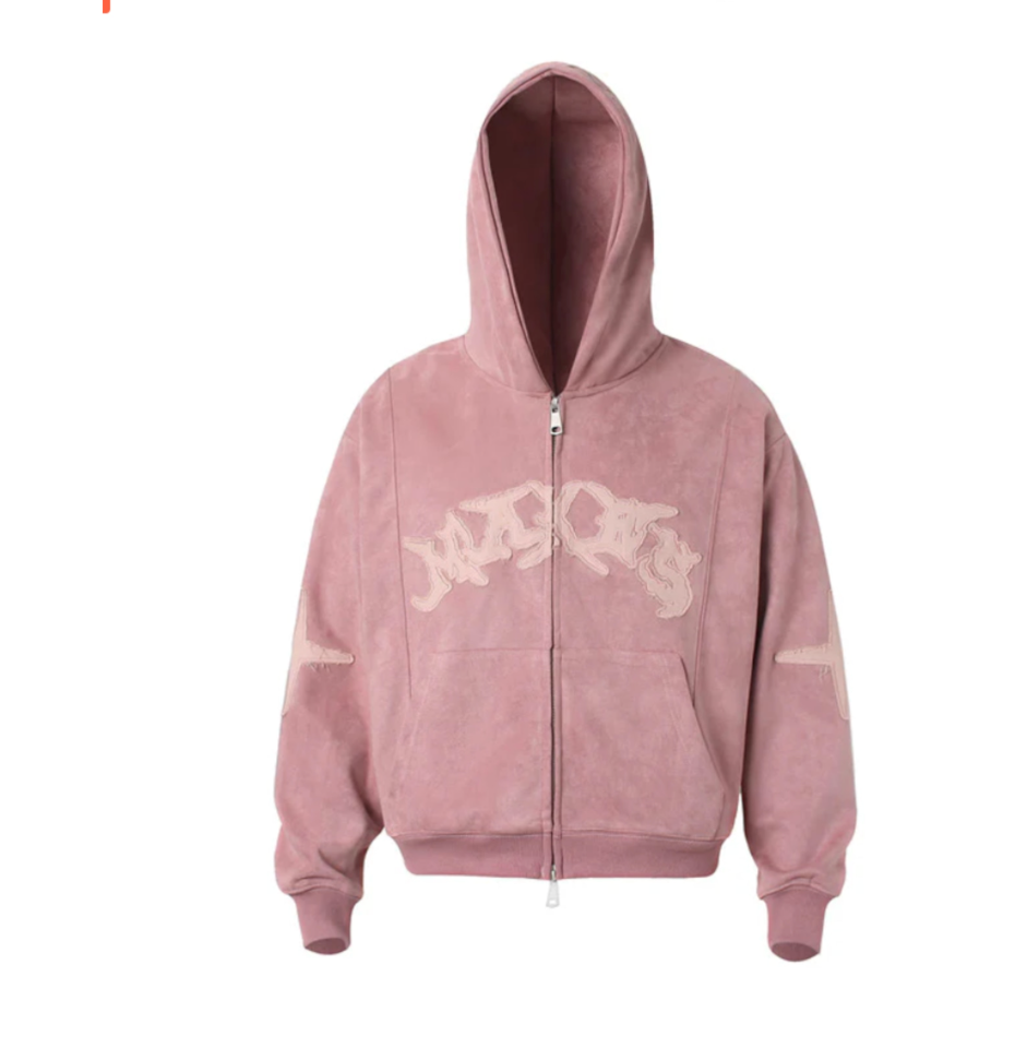 【GR34】Double Zipper Sueded Hooded Short Jacket