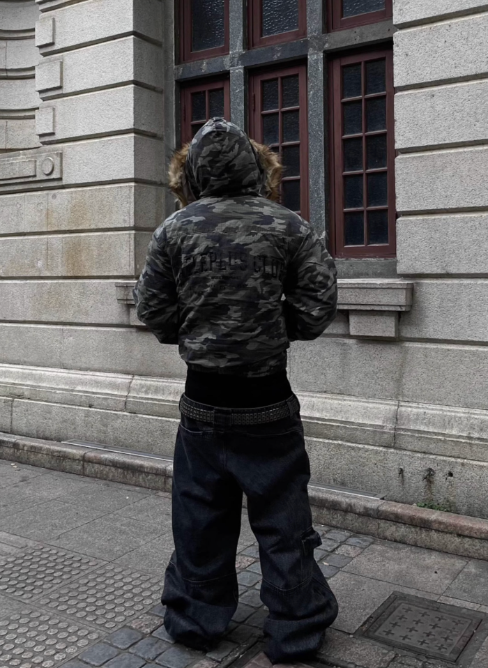 【GR33】Camouflage Fake Fur Puffer Jacket