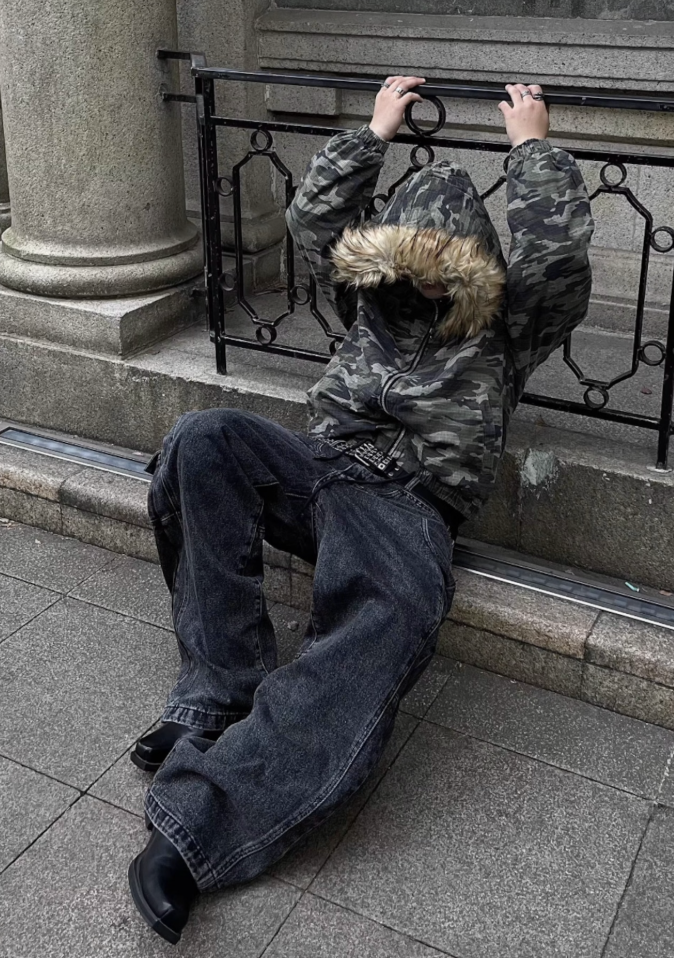 【GR33】Camouflage Fake Fur Puffer Jacket