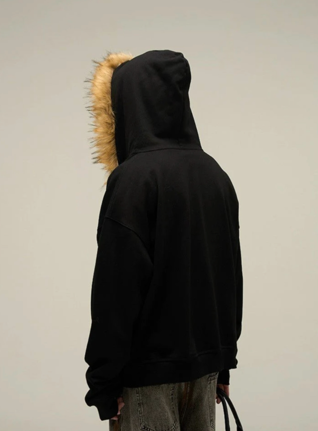 【GR31】Oversize Fur Neck Zipper Hoodie