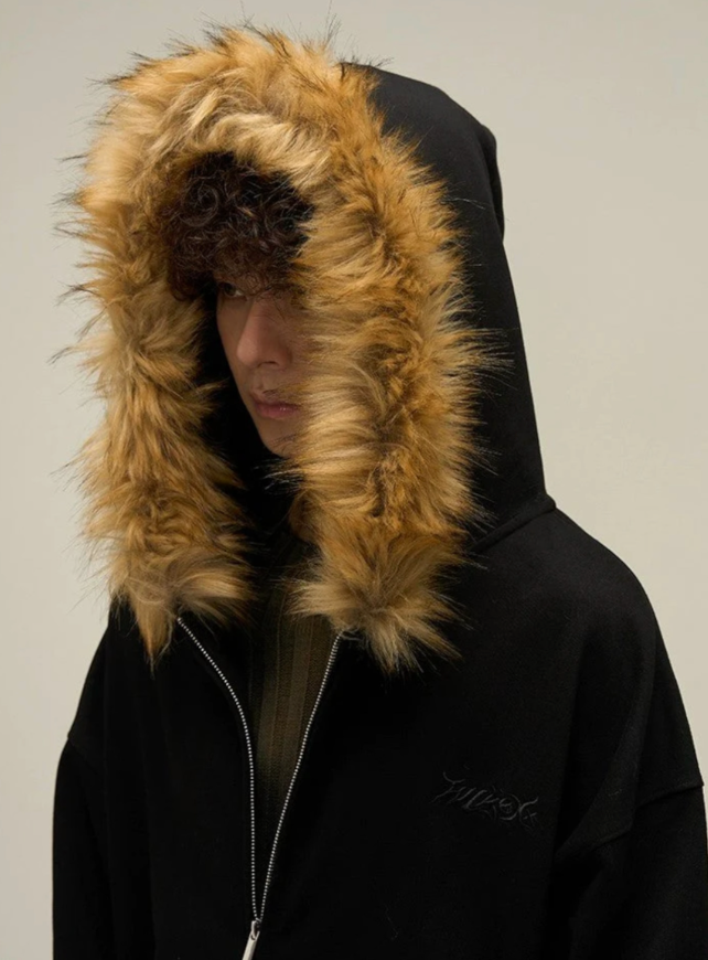 【GR31】Oversize Fur Neck Zipper Hoodie