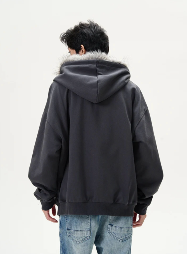 【GR31】Oversize Fur Neck Zipper Hoodie
