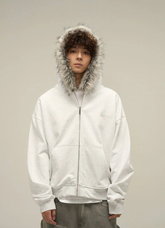 【GR31】Oversize Fur Neck Zipper Hoodie