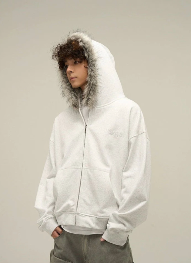 【GR31】Oversize Fur Neck Zipper Hoodie
